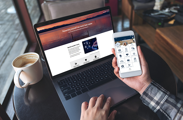 Man using BaZing benefits on mobile and desktop