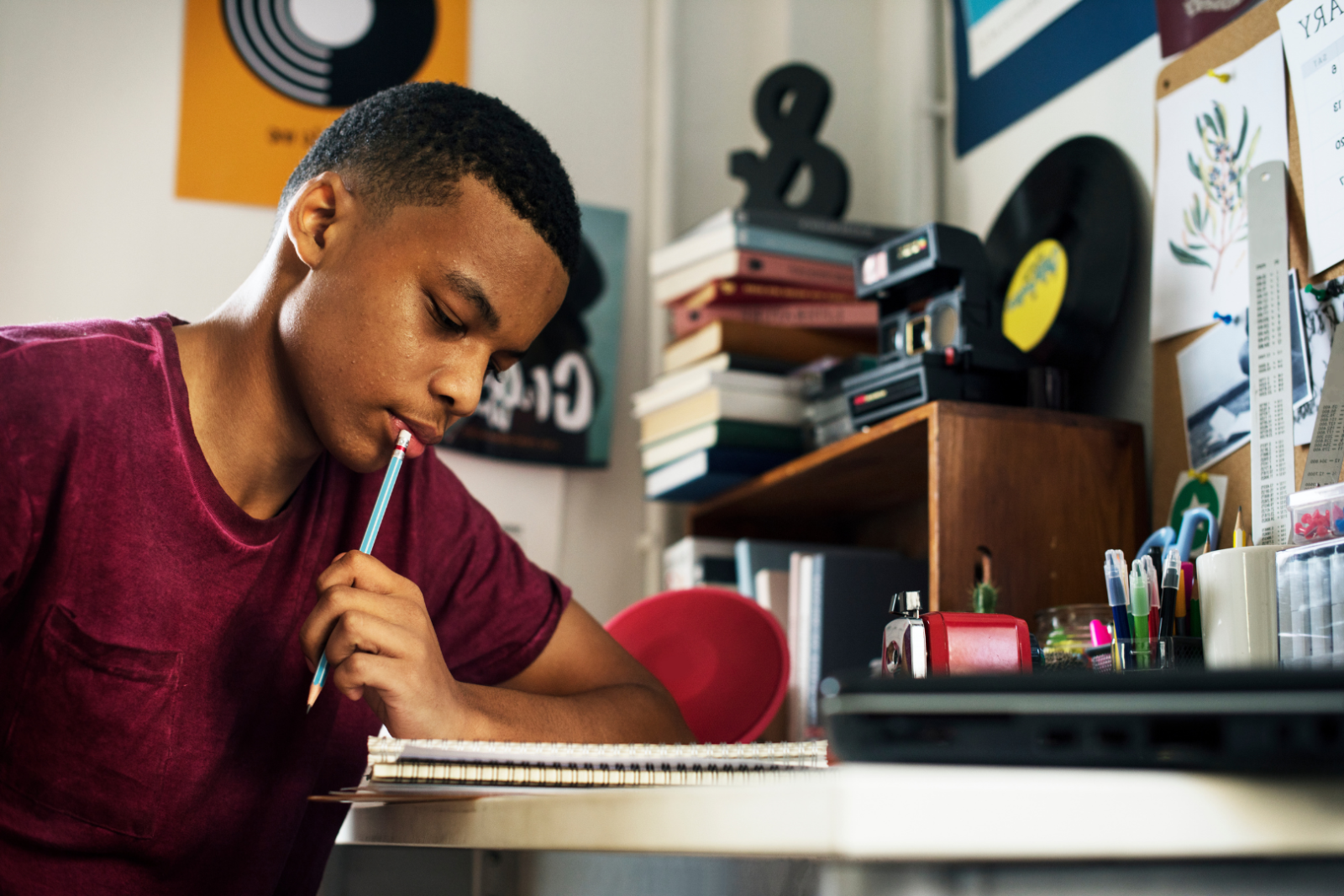 Teenager studying for school